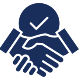 Two hands shaking with a check mark above, symbolizing agreement or approval.