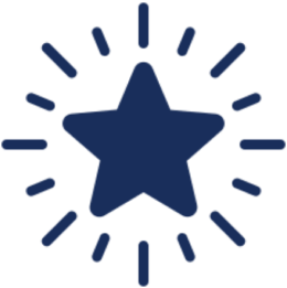 A glowing star icon with rays radiating outward on a dark background.