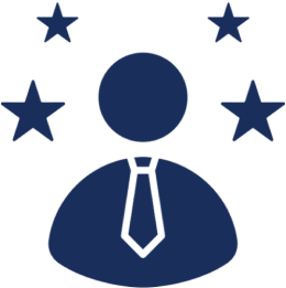 Icon of a person wearing a tie with stars in the background.